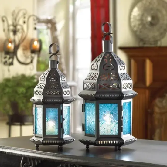 Iron/Glass Moroccan Style Outdoor Lantern - Zingz & Thingz image {7}