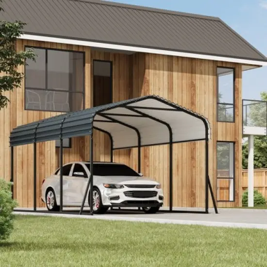 Metal Carport with Galvanized Steel Roof, Heavy Duty Metal Roof Carport with Enhanced Base, Tall Metal Carport Kits Garage for Tractors image {9}