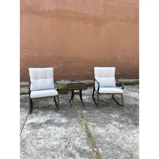FIONECA 2-Piece Rocker Chair Set with Teapoy Table, Outdoor Patio Rocking Chairs with Cushions, Off-White image {2}
