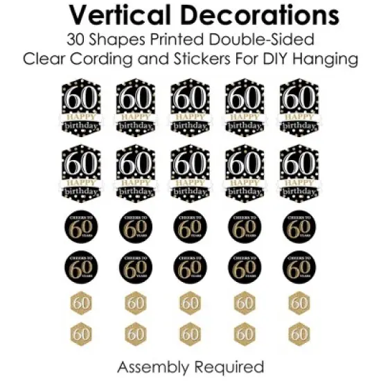 Big Dot of Happiness Adult 60th Birthday - Gold - Birthday Party DIY Dangler Backdrop - Hanging Vertical Decorations - 30 Pieces image {3}