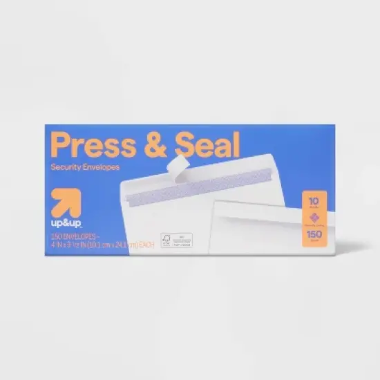 Press and Seal Security Envelopes 4" x 9.5" White - up&up&trade; image {4}