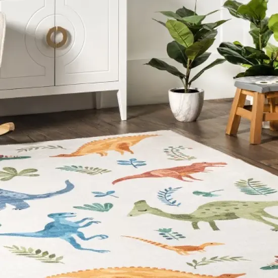 nuLOOM Eamon Dinosaur Machine Washable Kids Area Rug image {8}