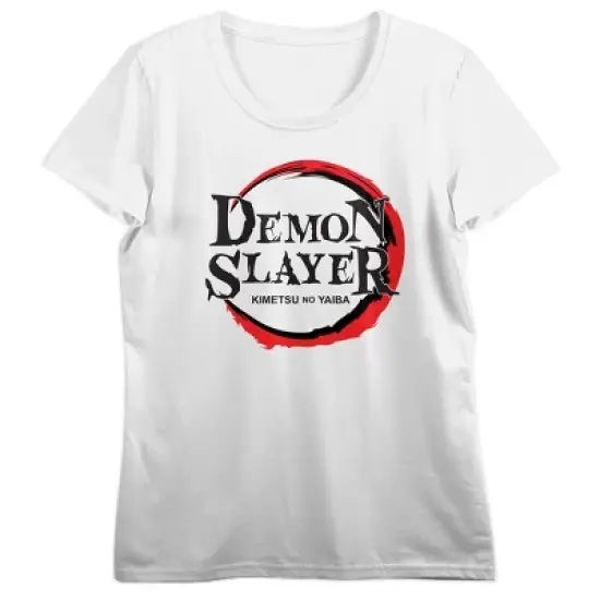 Demon Slayer Logo Crew Neck Short Sleeve Women's White T-shirt image {7}