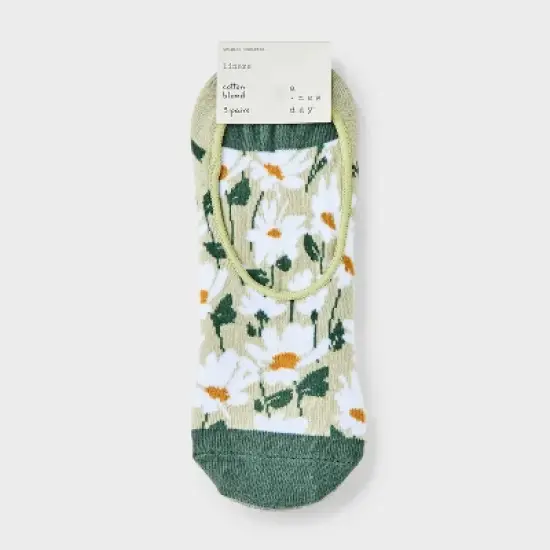 Women's Daisy 3pk Liner Socks - A New Day&trade; Green/Heather Gray/White 4-10: Cotton Blend, Seamless Toe, Hidden Gel Heel Grip image {1}