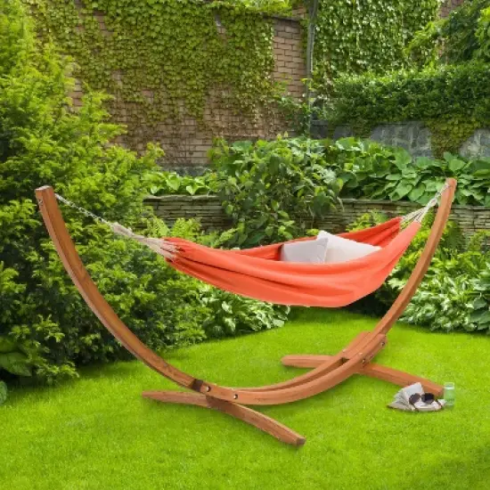 Wood Frame Free Standing Sling Hammock - Orange - CorLiving image {1}