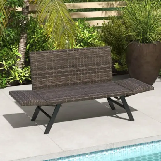 Costway Patio Convertible Sofa for 2 with Adjustable Armrests Metal Frame Wicker Couch image {10}