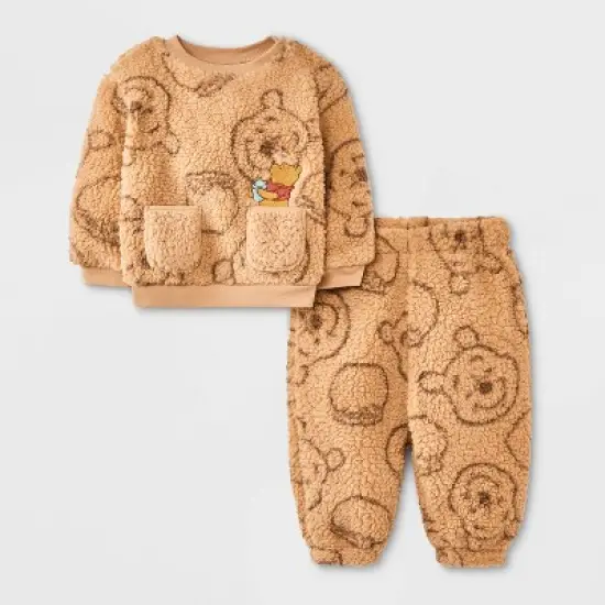 Baby Boys' 2pc Disney Winnie The Pooh Cozy Pullover & Pants Set - Tan image {4}