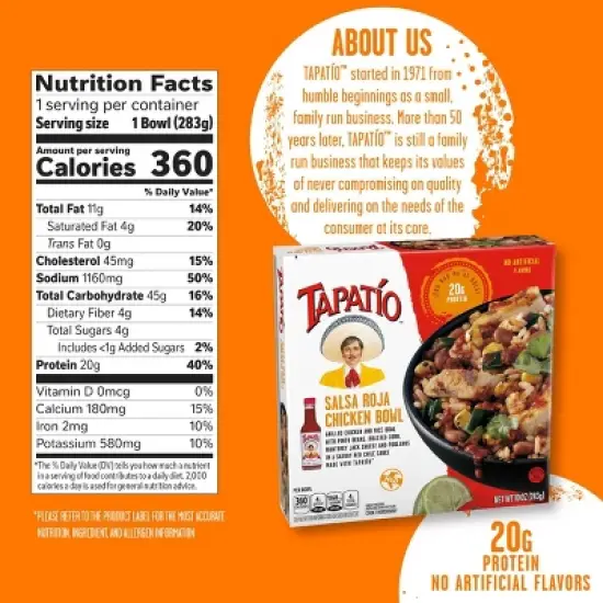 Tapatio Salsa Roja Chicken Burrito Bowl Frozen Mexican Food - 10oz image {5}