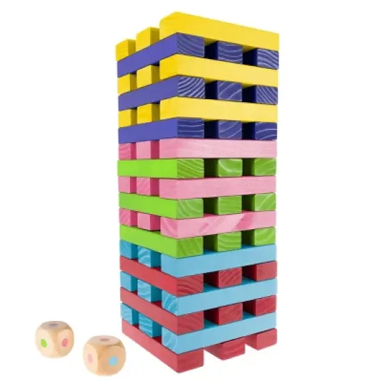 Toy Time Nontraditional Giant Wooden Blocks Tower Stacking Game with Dice- Outdoor Yard Game - Multicolored image {7}