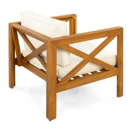 FIONECA Patio Conversation Set, 2 Acacia Wood Armchairs with Beige Cushions & Side Table, Outdoor Leisure Set for Backyard, Lawn, Balcony image {9}