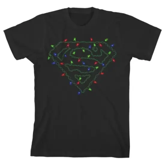Superman Logo With Christmas Lights Black T-shirt Toddler Boy to Youth Boy image {5}