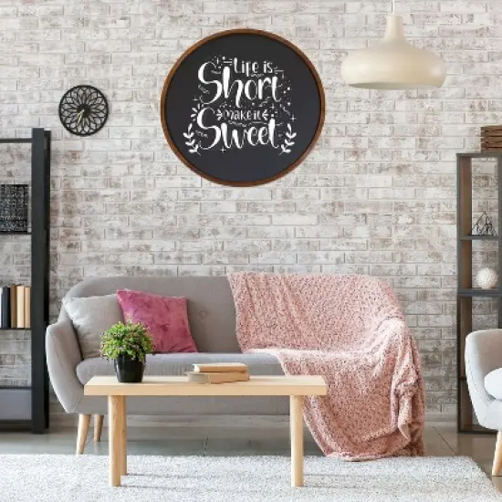 Sunnydaze Round Magnetic Chalkboard for Wall with Pine Frame, Chalk, and Eraser - Rustic Brown image {6}