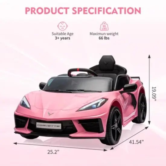 12V Kids Ride-On Sports Car &ndash; Licensed Corvette Electric Car Toy with Remote Control, Visual Dashboard, LED Lights & Music image {1}