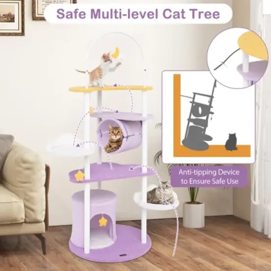 Tangkula 62" Multi-level Cat Tree w/ Moon-Shaped Top Perch Cloud-Shaped Jumping Platform image {5}
