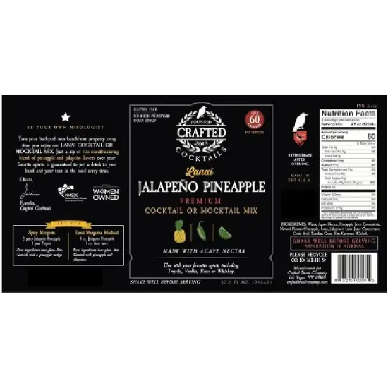 Crafted Cocktails Jalapeno Pineapple Mix: 2 Pack: Pineapple, Jalapeo and Lime with Organic Agave: 60 Calories, Makes Margaritas and Mai Tais image {8}