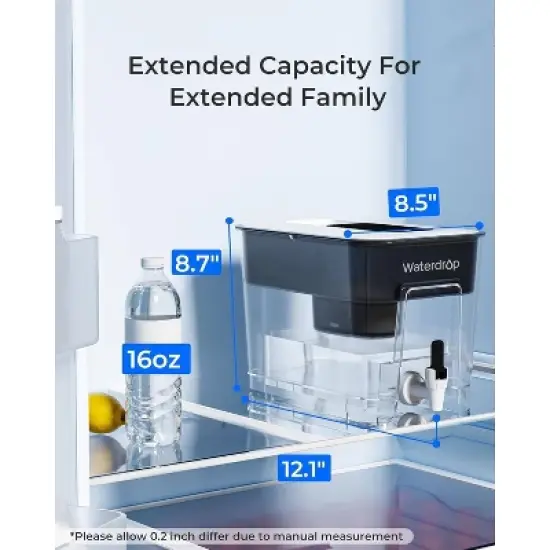 Waterdrop 200gal Long-Life 40 Cup Large Water Filter Dispenser with 1 Filter image {5}