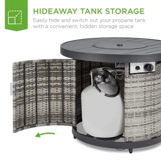 Best Choice Products 32in Round Fire Pit Table, 50,000 BTU Outdoor Wicker Patio Firepit w/ Cover, Tank Holder image {3}