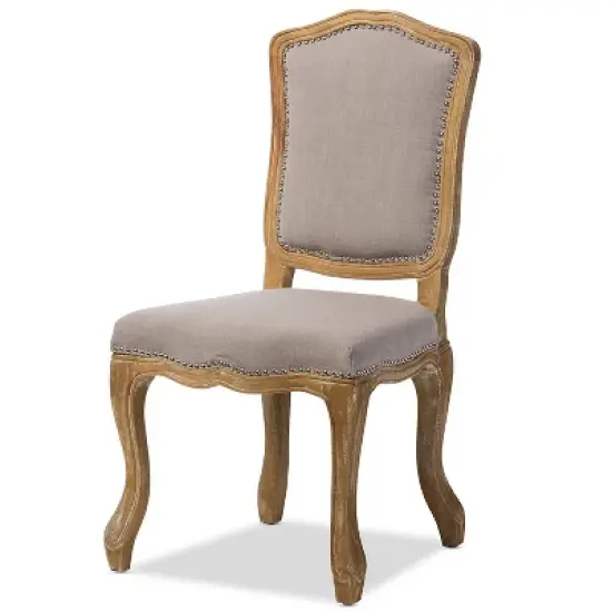 Chateauneuf French Weathered Oak Finish Fabric Upholstered Dining Side Chair Beige - Baxton Studio: Linen, No Assembly Required image {3}
