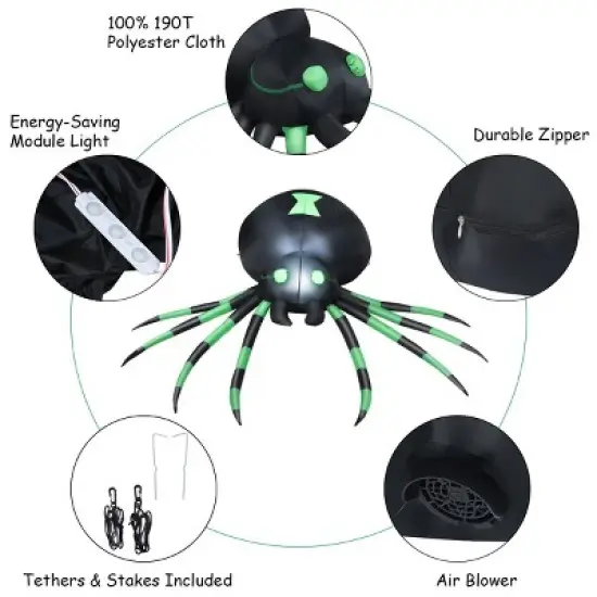 Tangkula Halloween Decoration 6FT Inflatable Blow-Up Spider With LED Lights Outdoor Yard image {5}