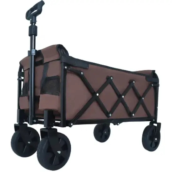 Expandable Dual-Layer Utility Wagon with 100% Extra Space - Grocery CartSupports 225lbs, Brown image {1}