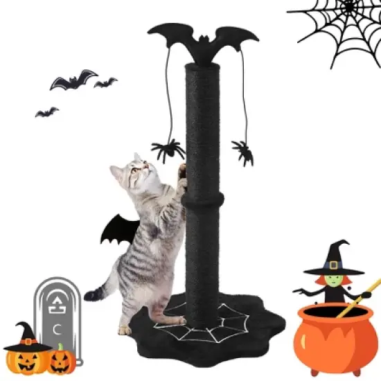 Heynemo 25" Halloween-Themed Cat Scratching Post, Sisal Cat Scratcher with Interactive Hanging Spider Toys, Monster Scratch Pole for Indoor Cats image {6}