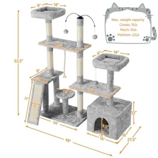 Yaheetech Multilevel Plush Cat Activity Tower with Dangling Balls image {2}