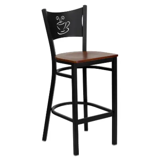 Emma and Oliver Black Coffee Back Metal Restaurant Dining Barstool image {6}