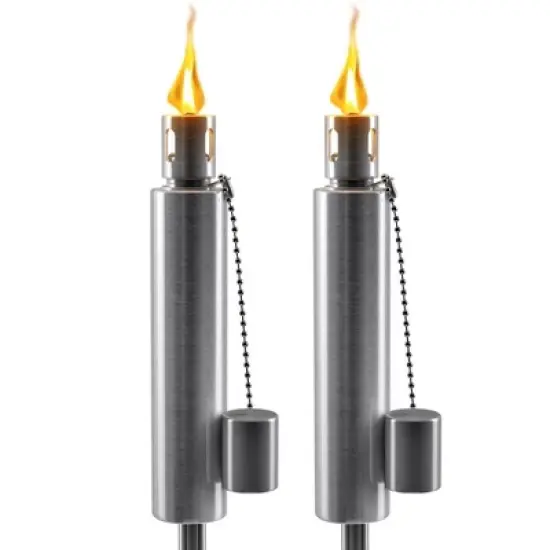 Sorbus 5 ft Set of 2 Stainless Oil Burning Barrel Shape Steel Torch - Great for backyard decorating and lawn lighting image {8}