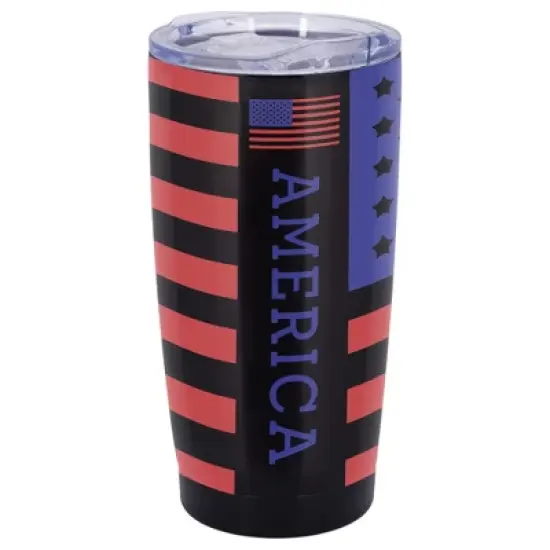 100 North 20 Ounce Stainless Steel On the Go Travel Tumbler With Push Top Lid, America Black image {5}