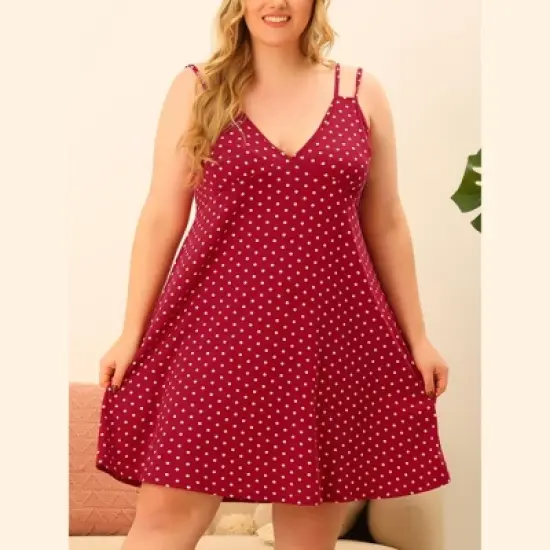 Agnes Orinda Women's Plus Size Deep V Knit Polka Dots Cami Nightgown image {1}