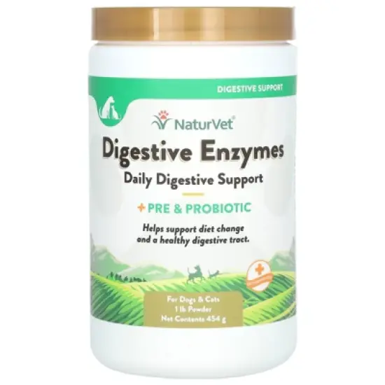 NaturVet Digestive Enzymes, Daily Digestive Support + Pre & Probiotic Powder, For Dogs & Cats, 1 lb (454 g) image {4}
