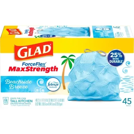 Glad ForceFlex MaxStrength Tall Kitchen Drawstring Trash Bags - Febreze Beachside Breeze - 13 Gallon /45ct image {1}