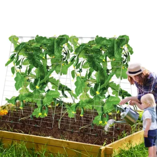 VEVOR Cucumber Trellis for Climbing Plants, 35" x 55" Foldable Cucumber Trellis Set with Plant Clips, Metal Garden Trellis for Raised Bed image {1}