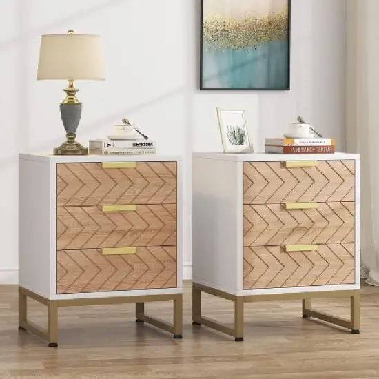 Tribesigns Modern 3 Drawers Nightstand Set of 2 image {1}