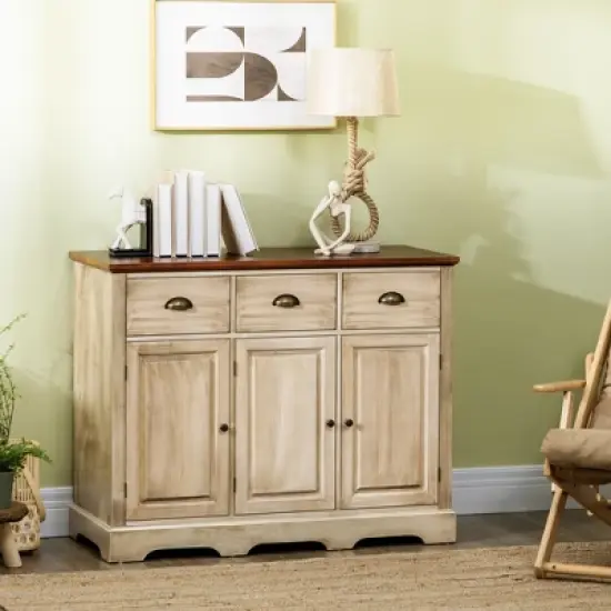 HOMCOM Sideboard Buffet Cabinet with Storage Drawers Adjustable Shelves Countertop Dining Room Cabinet Kitchen Buffet Living Room Furniture Natural image {2}