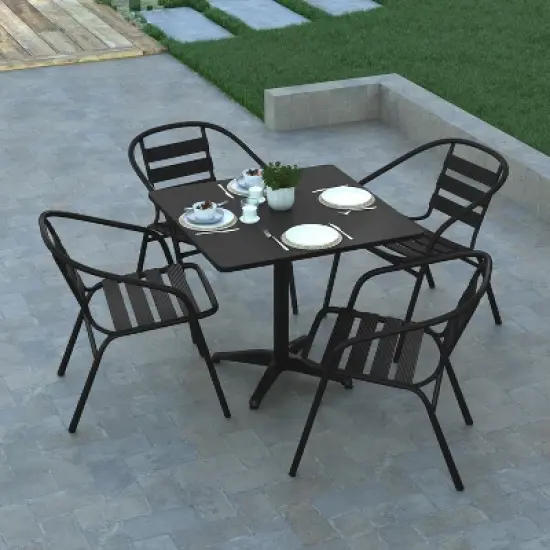 Emma and Oliver 31.5'' Square Aluminum Indoor-Outdoor Table Set with 4 Slat Back Chairs image {4}