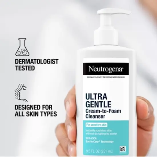 Neutrogena Ultra Gentle Cream-to-Foam Face Cleanser - Fragrance Free - 8.5 fl oz image {8}