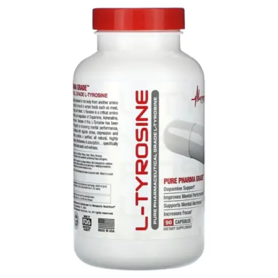 Metabolic Nutrition L-Tyrosine, 90 Capsules, 500mg, Supports Mental Alertness & Focus image {3}