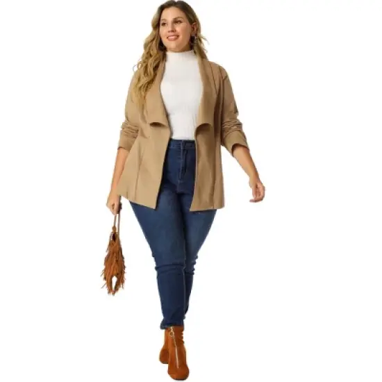 Agnes Orinda Women's Plus Size Jacket Drop Shoulder Moto Stretch Long Sleeves Drape Suede Cardigans image {2}