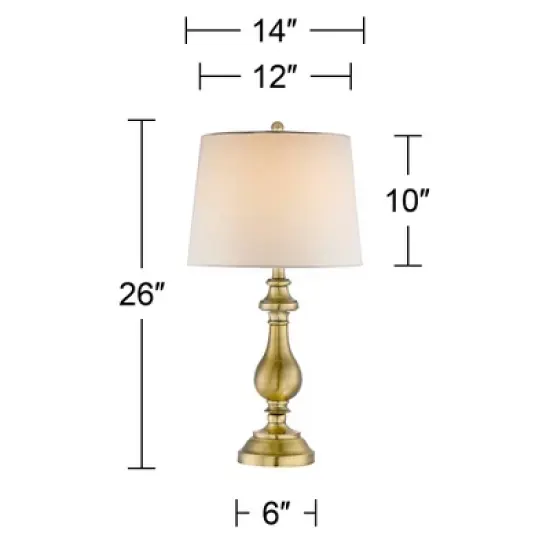 Regency Hill Traditional Table Lamp 26" High Antique Brass Candlestick White Fabric Drum Shade for Living Room Family Bedroom Bedside image {5}