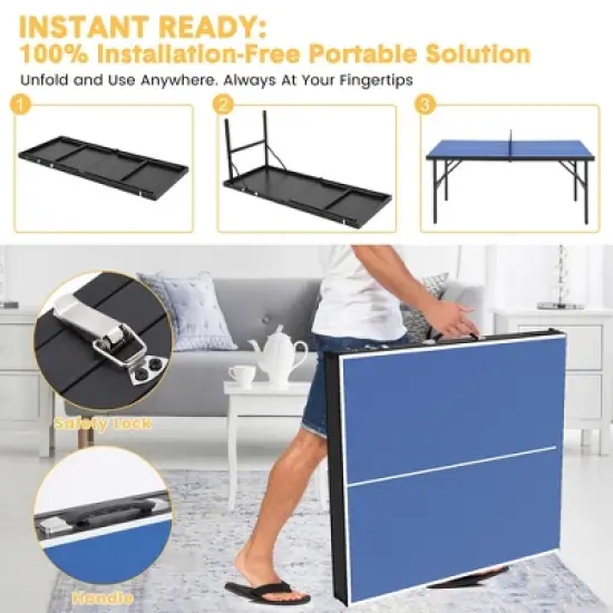 Portable Table Tennis Table, Mid-Size Foldable Ping Pong Table with Net for Indoor Outdoor image {2}