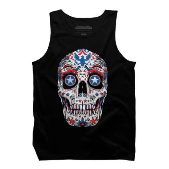 Men's Design By Humans July 4th American Sugar Skull By  Tank Top image {2}