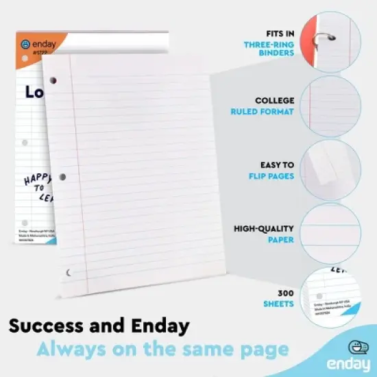 Loose Leaf Paper Wide & College Ruled, 8" x 10.5" Filler Paper White, 3 Hole Punched Binder Paper for 3 Ring Binders, 150 Sheets Per Pack - Enday image {2}