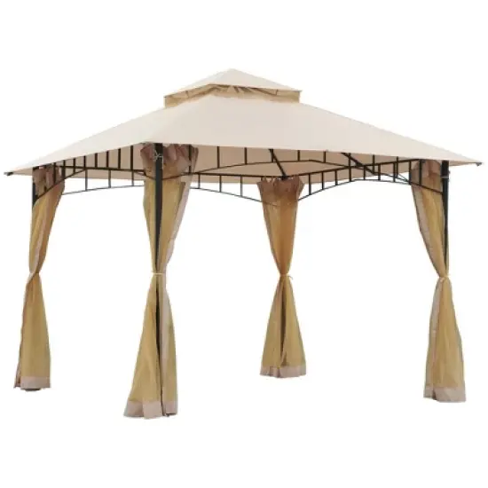 Outsunny 116.25" x 116.25" Outdoor Patio Gazebo Canopy Tent with Mesh Sidewalls, 2-Tier Canopy for Backyard, Beige image {8}