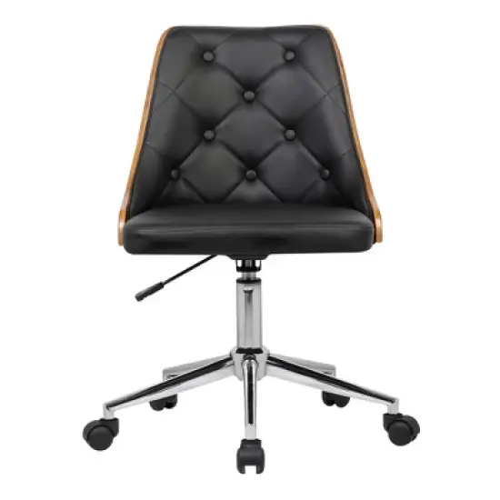 Diamond Mid-Century Office Chair in Chrome finish with Tufted Black Faux Leather and Walnut Veneer Back - Armen Living image {2}