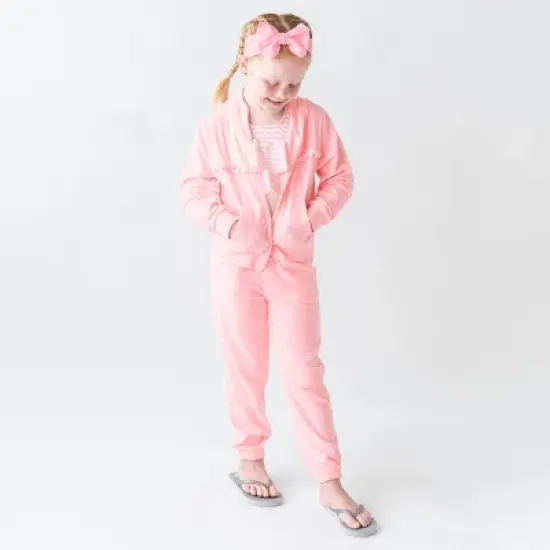 RuffleButts Pink Terry Knit Ruffle Hoodie image {2}