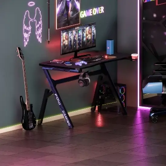 BestMassage 47 Inch Gaming Desk Multifunctional Gaming Workstation Wide Gaming Table for Multiple Monitors Cup Holder & Headphone Hook image {1}