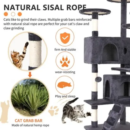 FDW 54/62/70/81 in Cat Tree Tower​​ Multi-Level Scratching Post & Play House for Indoor Cats/Kittens image {3}