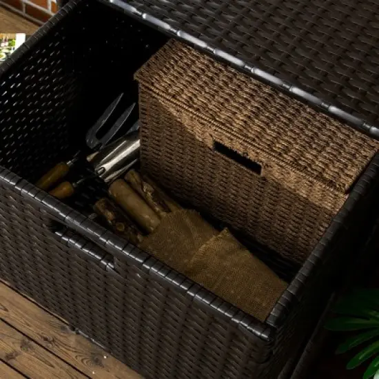 Outsunny Towel Rack & Pool Toy Cabinet / Hot Tub Accessory Storage, Waterproof PE Rattan Cabinet & Drawer for Indoor, Outdoor Swimming Pool image {4}