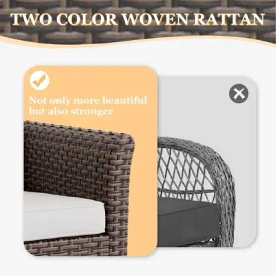 EAGLE PEAK Ocean Vista Outdoor Wicker Patio Sofa, Variated All-weather PE Wicker Loveseat with Cushions image {5}